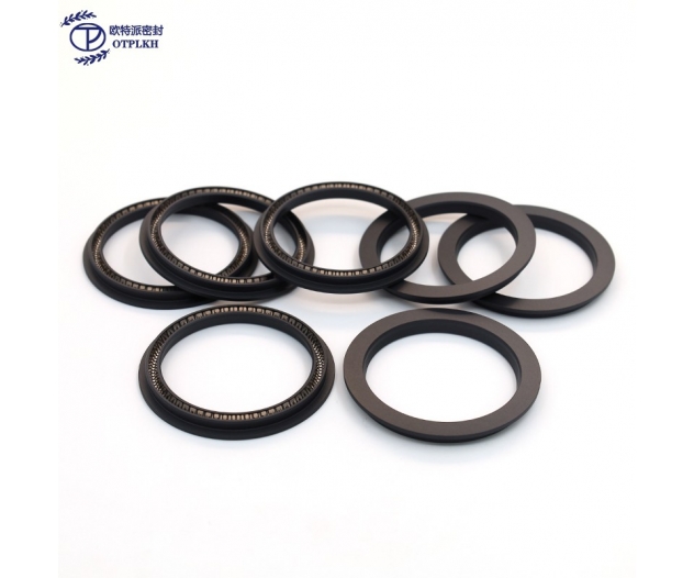 Rotary Spring Seal Modified PTFE with Carbon Fiber Stainless Steel V-Spring Polytetrafluoroethylene seals OTPLKH Seals Factory Customized
