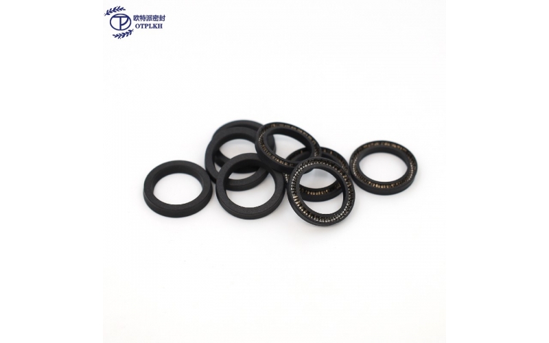 Spring seal ring for holes Modified PTFE with added carbon fiber Black with V-shaped spring OTPLKH manufacturer customized
